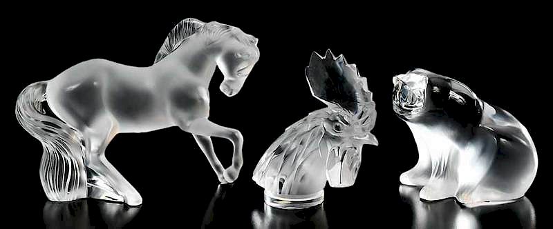 Appraisal: Three Lalique Glass Animal Figures all engraved Lalique France horse