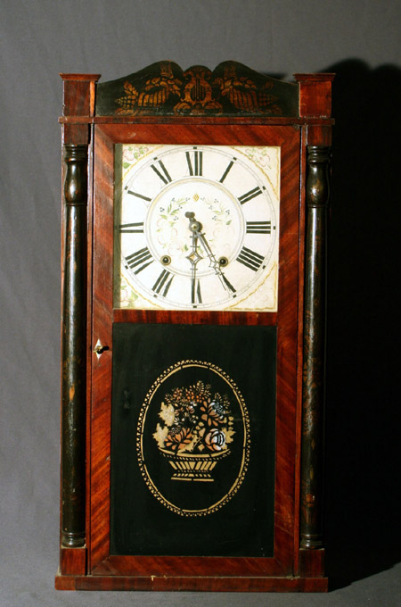 Appraisal: Classical Gilt Stencil Decorated Parcel Ebonized Mahogany Eglomis Panel Shelf