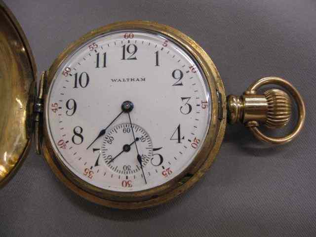 Appraisal: Waltham k Gold Pocketwatch hunting case elaborate multi-color case with