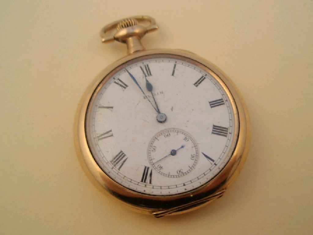 Appraisal: An Elgin gold plated open face dress pocket watch