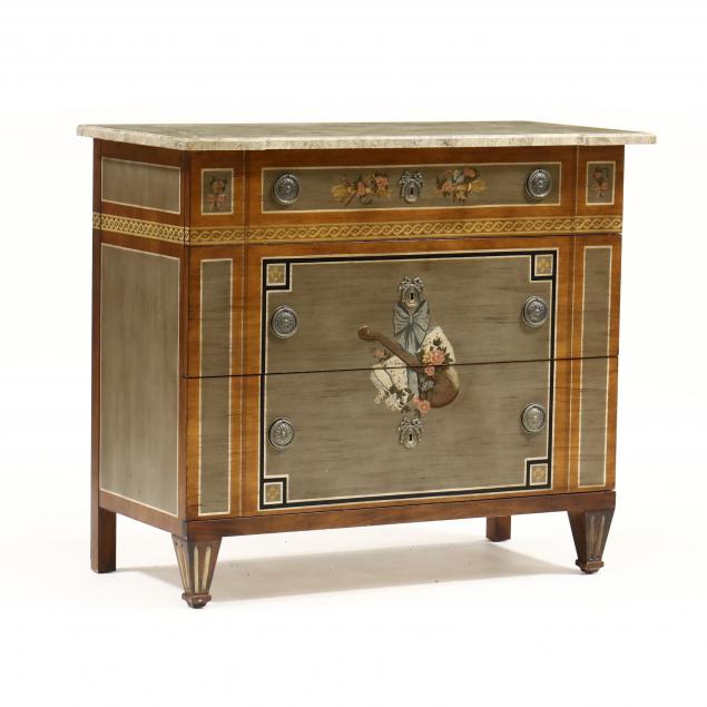 Appraisal: DREXEL HERITAGE ITALIANATE PAINT DECORATED COMMODE Contemporary faux painted marble