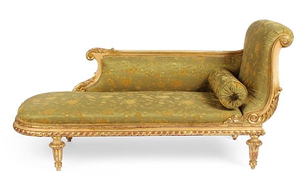 Appraisal: A Louis XVI style parcel gilt recamier with pillow height