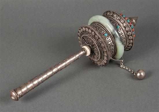 Appraisal: Tibetan Buddhist prayer wheel and scroll th century made of