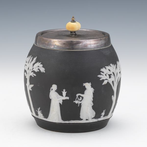 Appraisal: WEDGWOOD BLACK JASPER BISCUIT JAR x Black jasper ware biscut