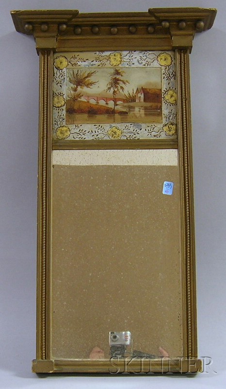 Appraisal: Gold-painted Federal Tabernacle Mirror with Reverse-painted Glass Tablet Depicting a