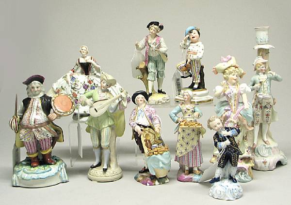 Appraisal: An assembled group of ten Continental porcelain figures late th