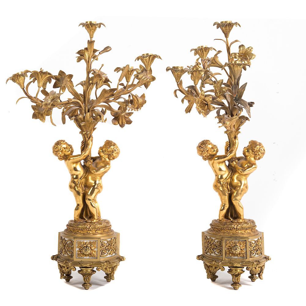 Appraisal: Pr Louis XVI Style Gilt Bronze Figural Candelabra Late th