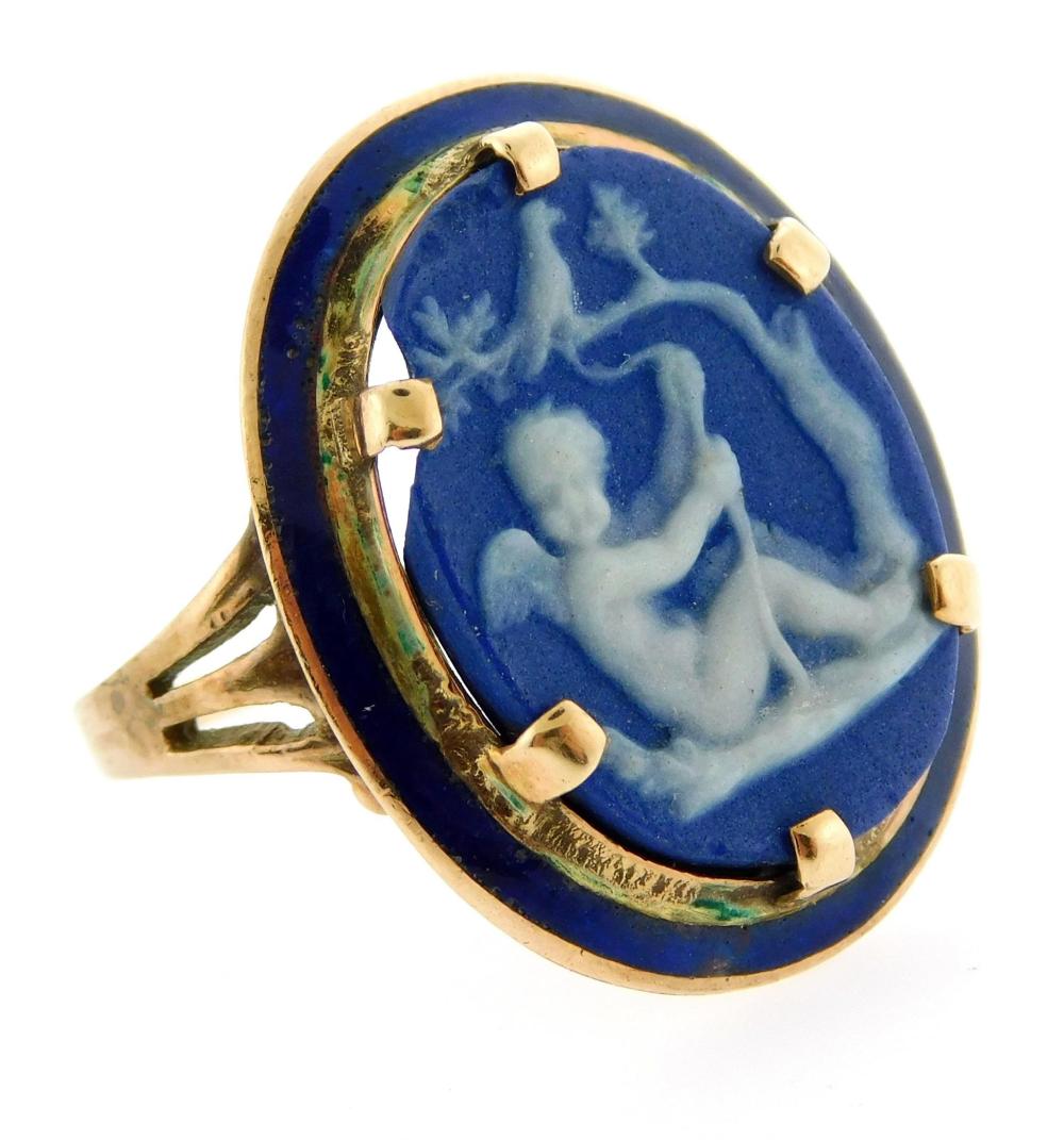 Appraisal: JEWELRY Vintage K Wedgewood and Enamel Ring Mounting Tested K