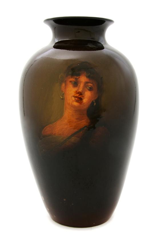 Appraisal: Louwelsa Weller Portrait Vase of baluster form having a brown