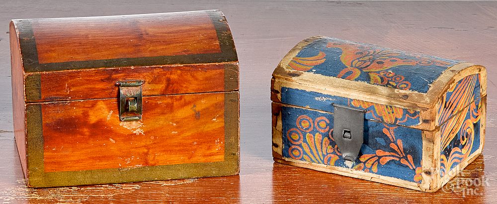 Appraisal: Two dome lid dresser boxes th c Two dome lid