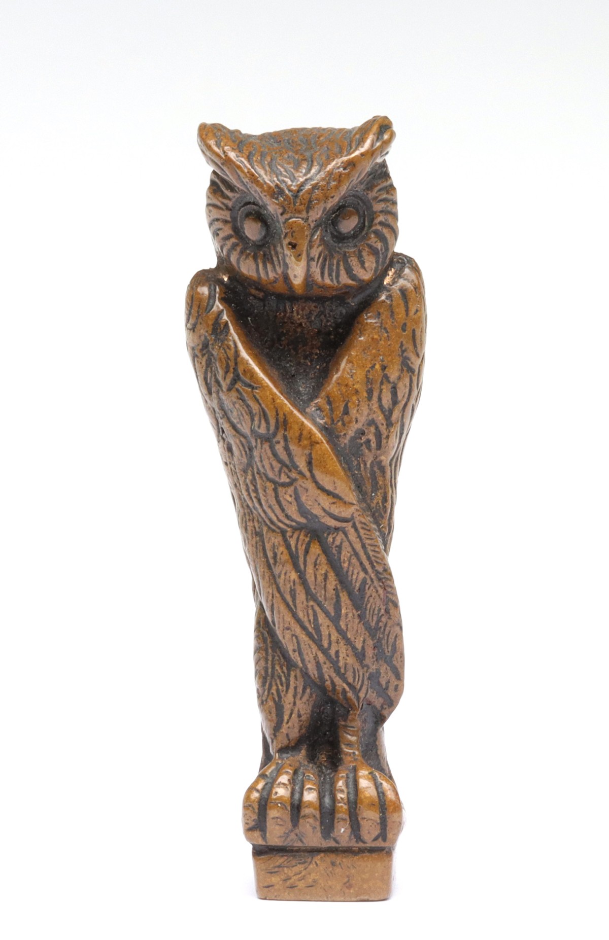 Appraisal: BRONZE OWL WITH FOLDED WINGS WAX SEAL - Very good