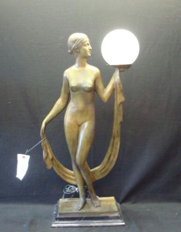 Appraisal: Bronze nude on marble base lamp Veined marble Vintage Dimensions