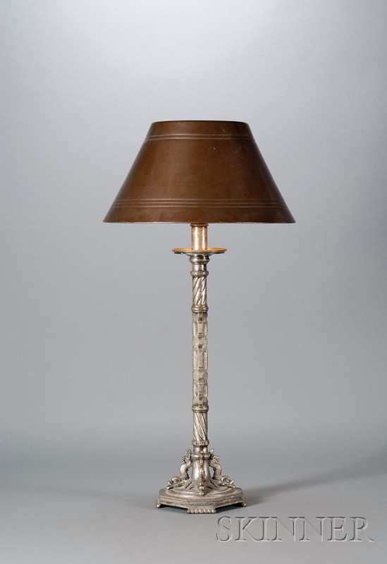 Appraisal: Oscar Bach Table Lamp Cast silvered bronze New York Tall