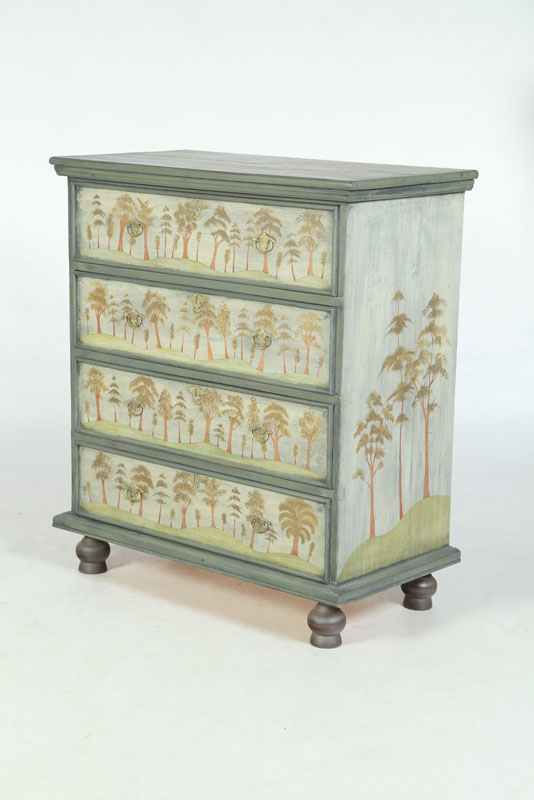 Appraisal: DECORATED WILLIAM AND MARY-STYLE CHEST OF DRAWERS Jim Rantala Cedar