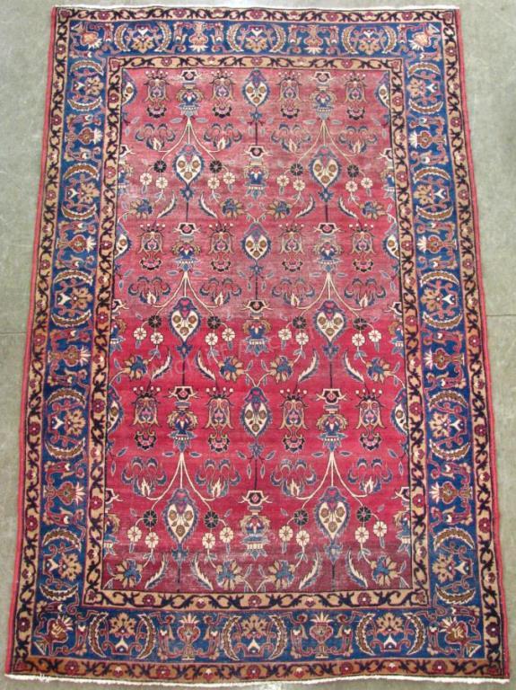 Appraisal: Antique Handmade Oriental Area Rug Kashan design red field with