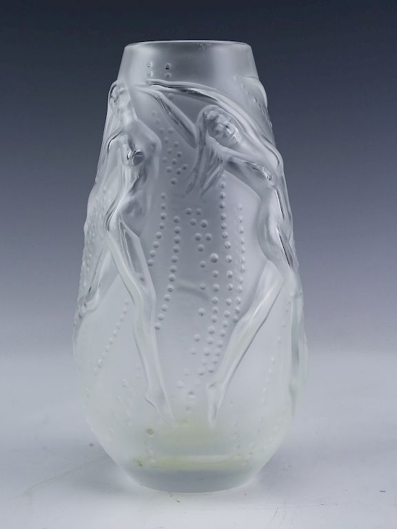 Appraisal: Lalique French Art Glass Figural Nymphae Vase Figural female nude