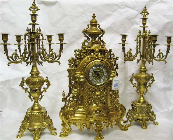 Appraisal: THREE-PIECE LOUIS XV STYLE CLOCK SET Imperial Clock Co Italy