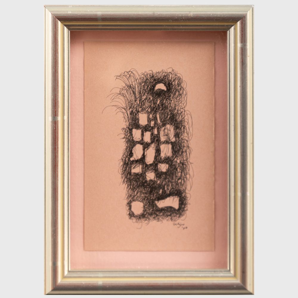 Appraisal: Charles Seliger - Untitled Ink on pink paper signed 'Seliger'