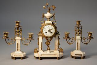 Appraisal: French th C bronze and marble three piece clock set