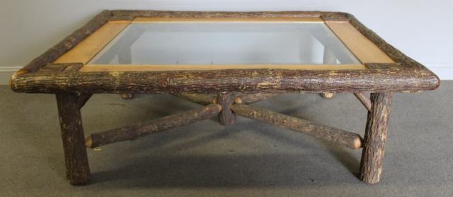 Appraisal: Adirondack Style Coffee Table With Glass Insert From a Lake