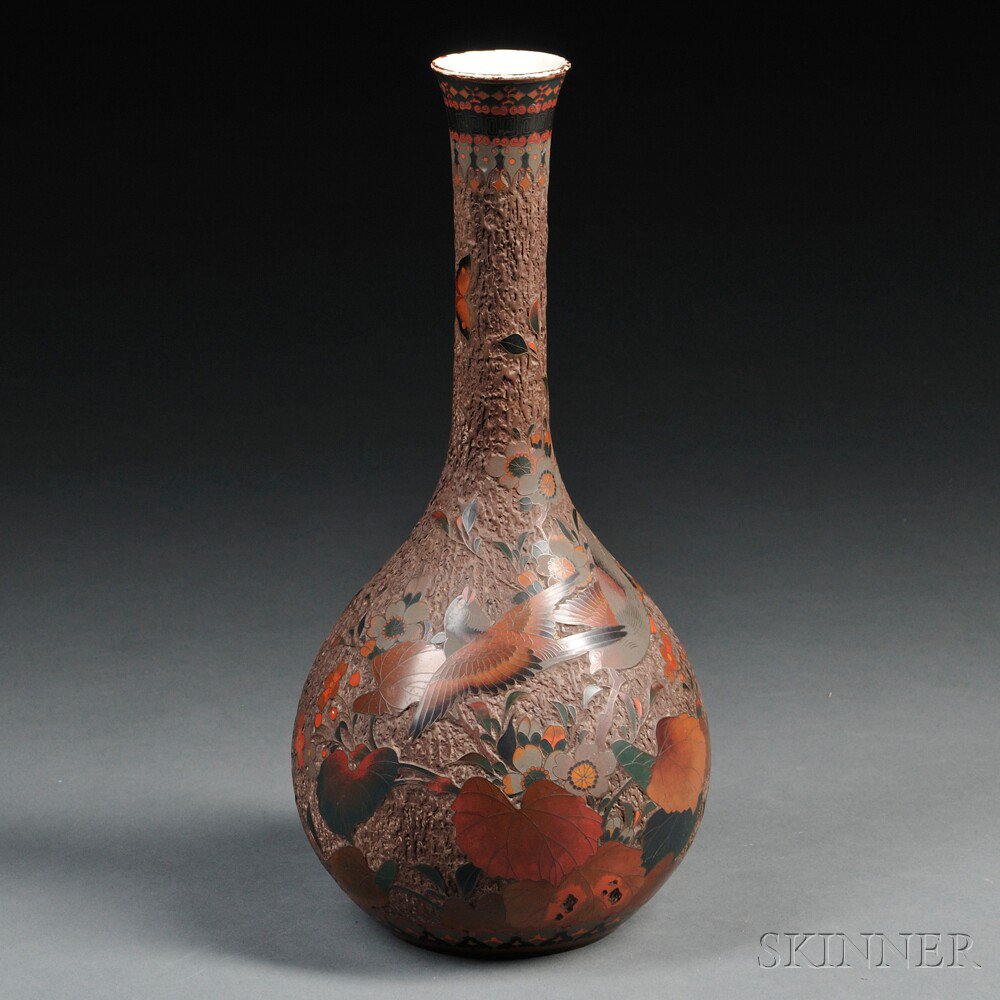 Appraisal: Jiki-shippo Tree-bark Cloisonne Porcelain Vase Japan th century bulbous bottle