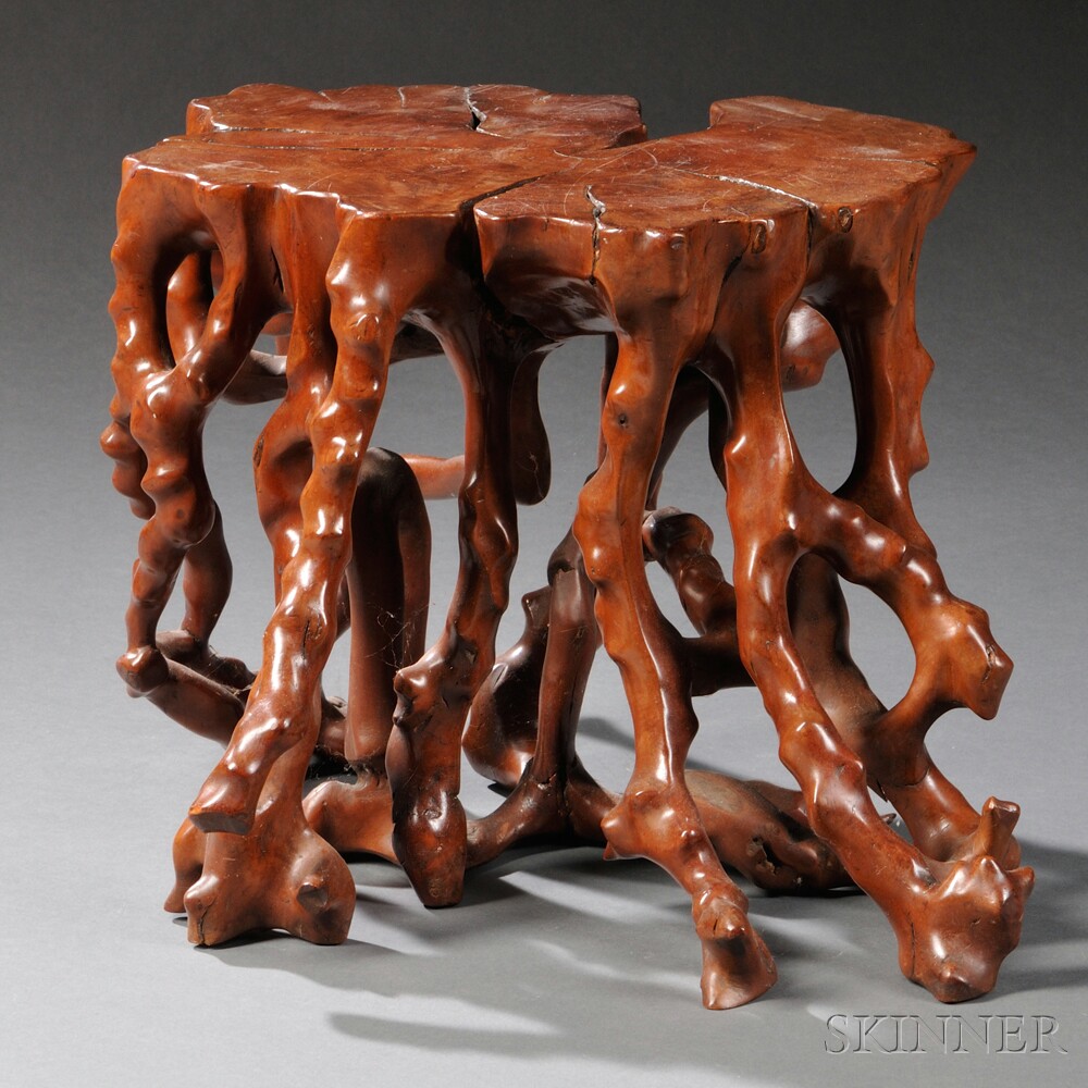 Appraisal: Tabletop Stand China th century possibly boxwood huangyang carved to