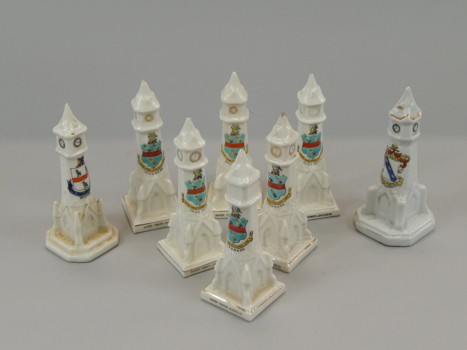 Appraisal: Eight crested porcelain clock towers to include the clock tower