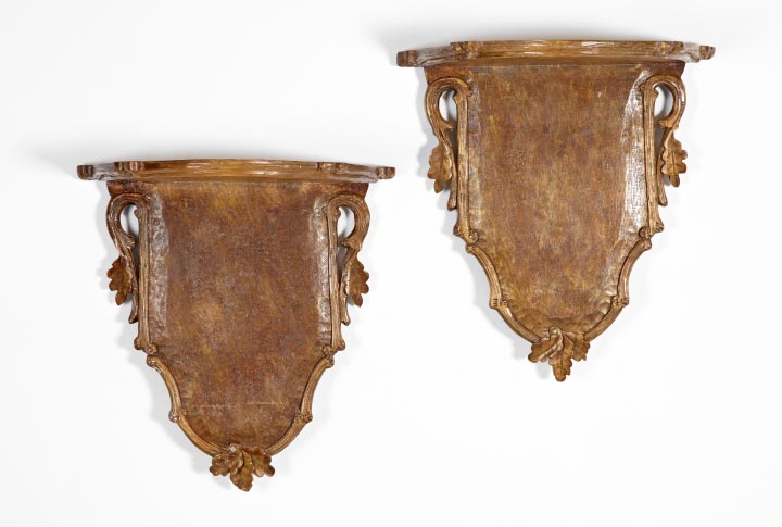 Appraisal: Pair of German Carved Lindenwood Demi-lune Bracket Shelves fourth quarter