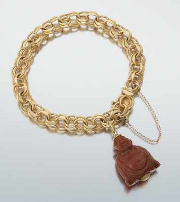 Appraisal: A Double Link Gold Bracelet With Buddha Charm k yellow