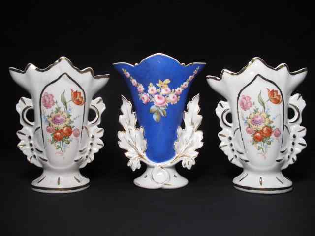 Appraisal: Lot of three antique Old Paris style porcelain fan vases