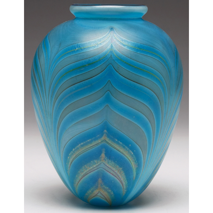 Appraisal: Mark Peiser vase bulbous shape in blue glass with a