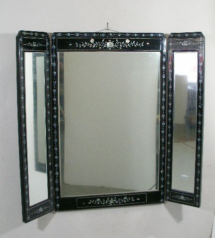 Appraisal: Wall Mirror Triptych Form Early th c black lacquered frame