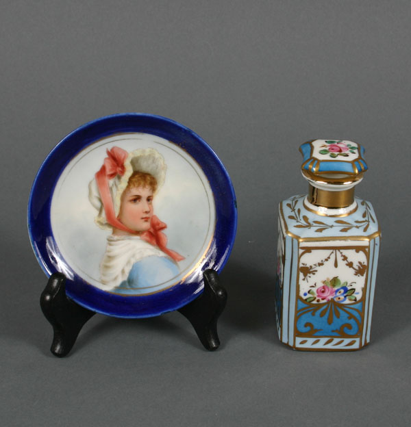 Appraisal: Porcelain hand painted items jar with stopper and portrait plate