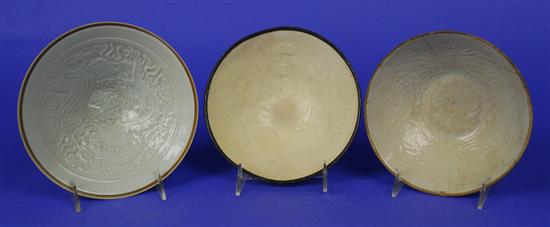 Appraisal: THREE CHINESE MOLDED FOLIATE BOWLS one possibly Yuan Dynasty one