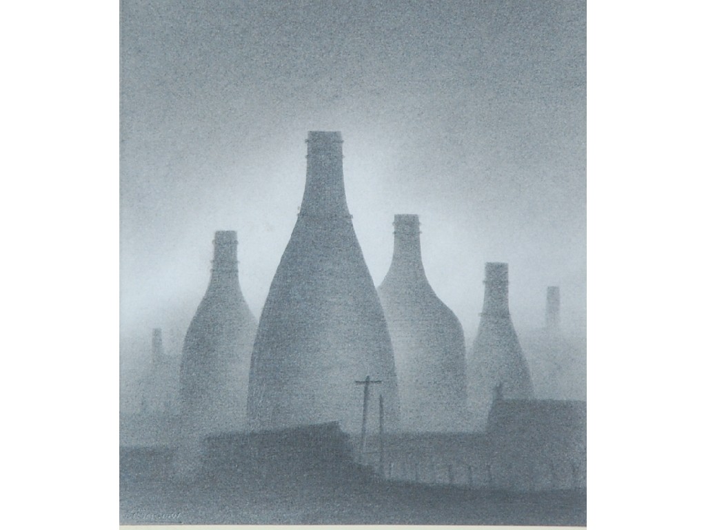 Appraisal: TREVOR GRIMSHAW - PENCIL DRAWING Industrial landscape showing bottle kilns