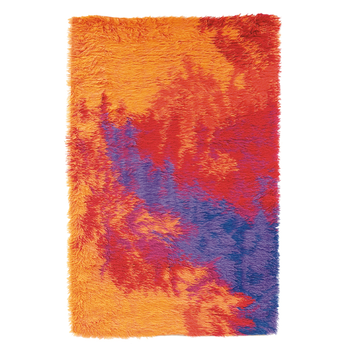 Appraisal: Danish Rya small shag rug wool red orange and blue