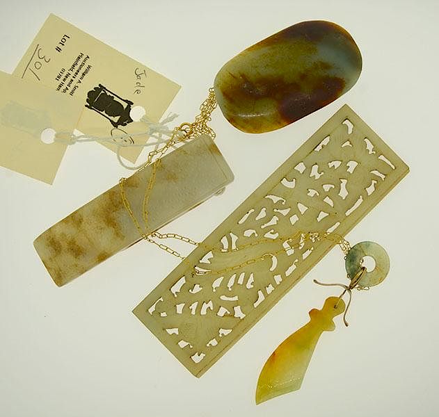 Appraisal: Jade Lot Three jade items and one jade necklace on