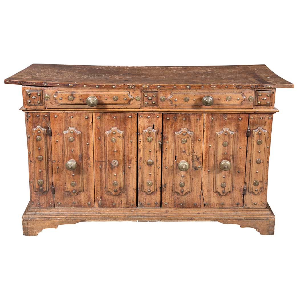 Appraisal: Continental Brass Mounted Walnut Credenza th Century The rectangular top