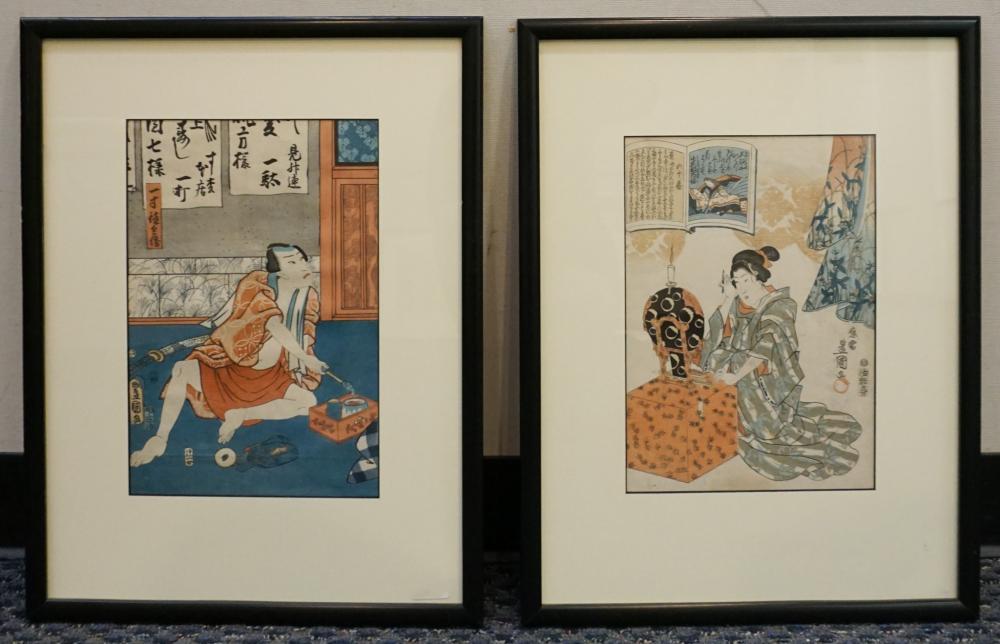 Appraisal: TOYOKUNI WOMAN AND A MIRROR SAMURAI WITH PIPE TWO WOODBLOCK