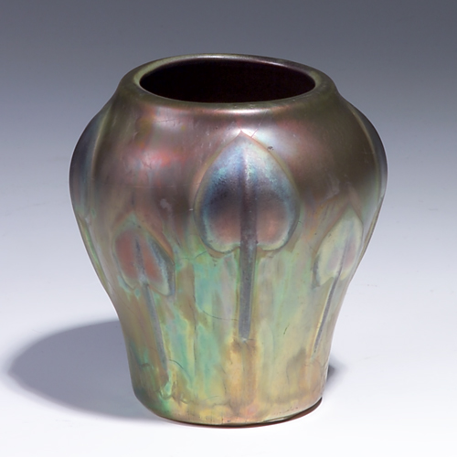 Appraisal: Fine WELLER Sicard blown-out vase decorated with spade-shaped leaves under