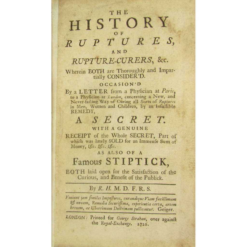 Appraisal: Houston Robert The History of Ruptures and Rupture-Curers London G