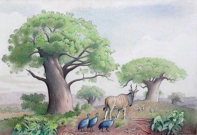 Appraisal: KEITH HENDERSON - Eland Baobubs and Vulturine Guinea Fowl signed