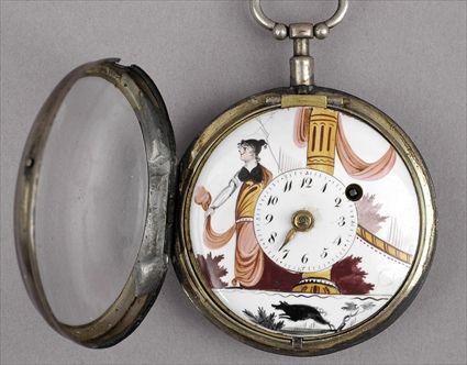 Appraisal: NEOCLASSICAL OPEN FACE POCKETWATCH The enamel dial painted with a