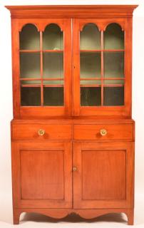 Appraisal: Pennsylvania Federal Cherry Two Part Cupboard Cove molded cornice two