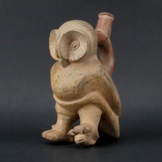 Appraisal: Pre Columbian or Later Moche Inca Polychrome Owl Pottery Stirrup