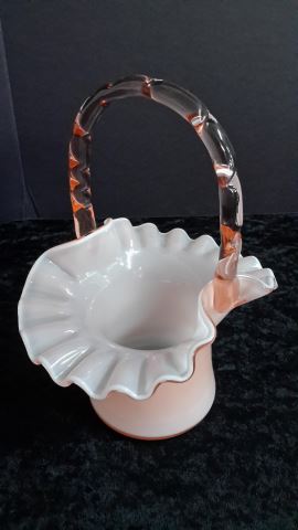 Appraisal: Rare Fenton Rose Overlay Basket Pale pink glass process was