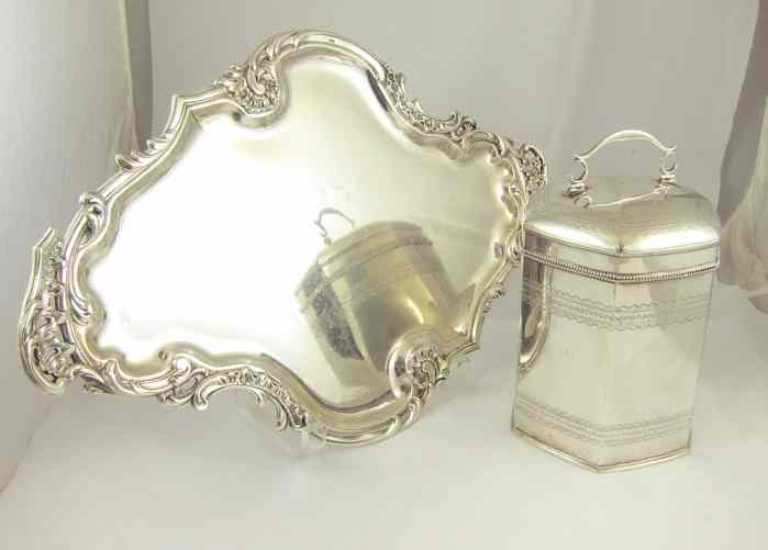 Appraisal: CONTINENTAL SILVER TRAY AND JAR pieces tray x '' covered