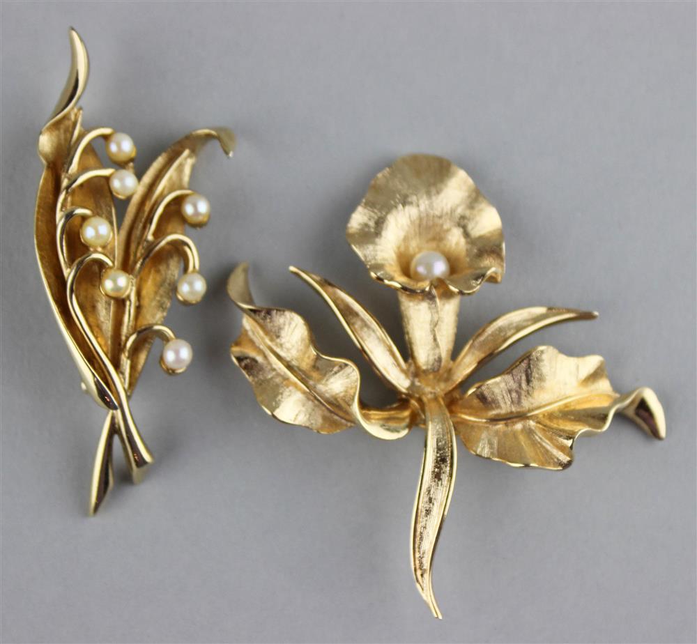 Appraisal: BOUCHER LILY OF THE VALLEY AND ORCHID PINS both pieces