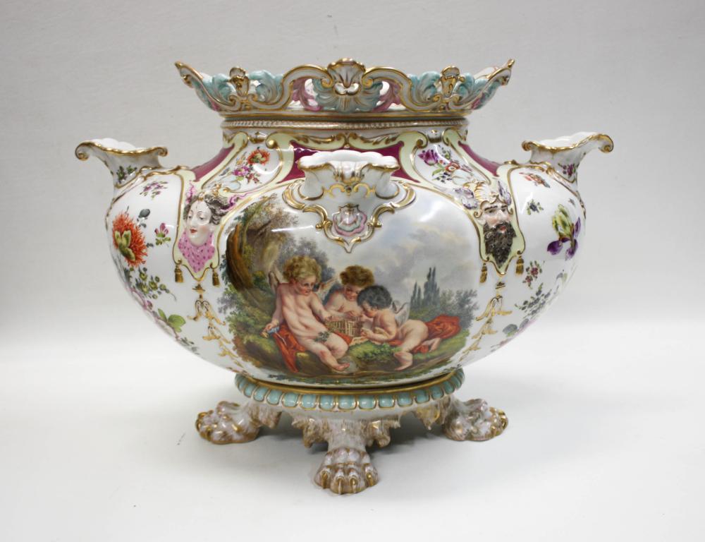 Appraisal: GERMAN PORCELAIN CENTERPIECE VESSEL of oblong form with the center