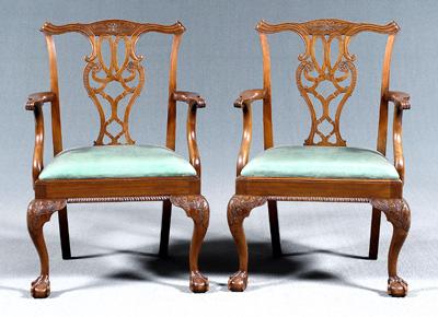 Appraisal: Pair Chippendale style open armchairs carved mahogany each with pierced